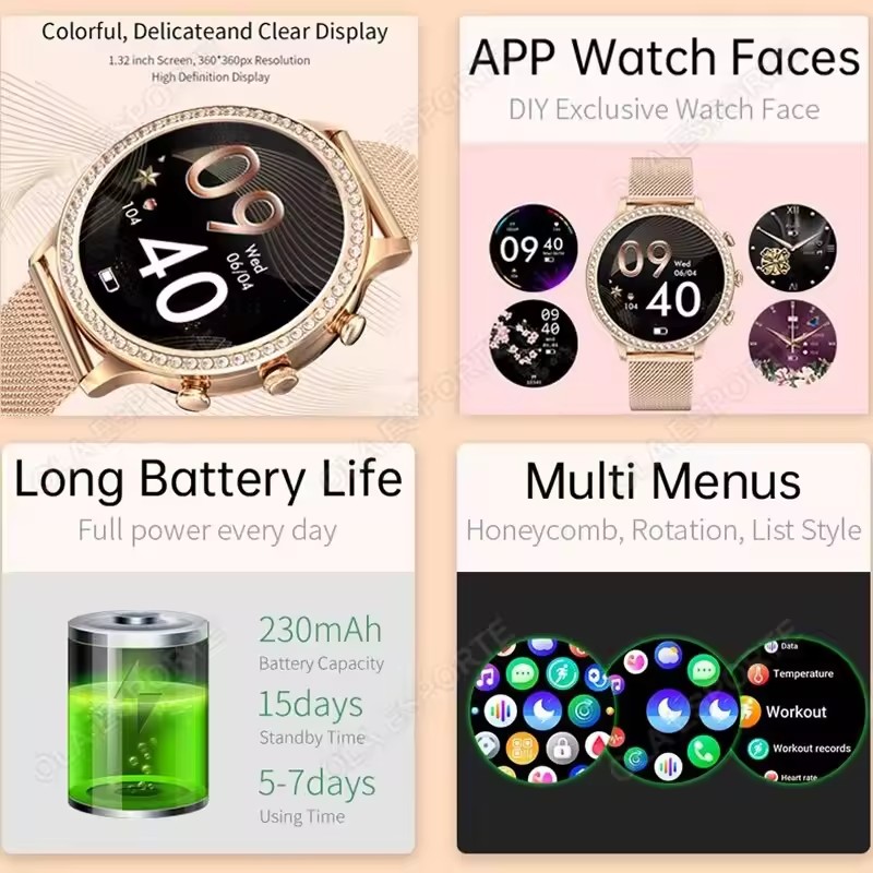 ساعة ذكية أنيقة للسيدات، تدعم  - مراجعة Watches Ladies Smartwatch وسعره